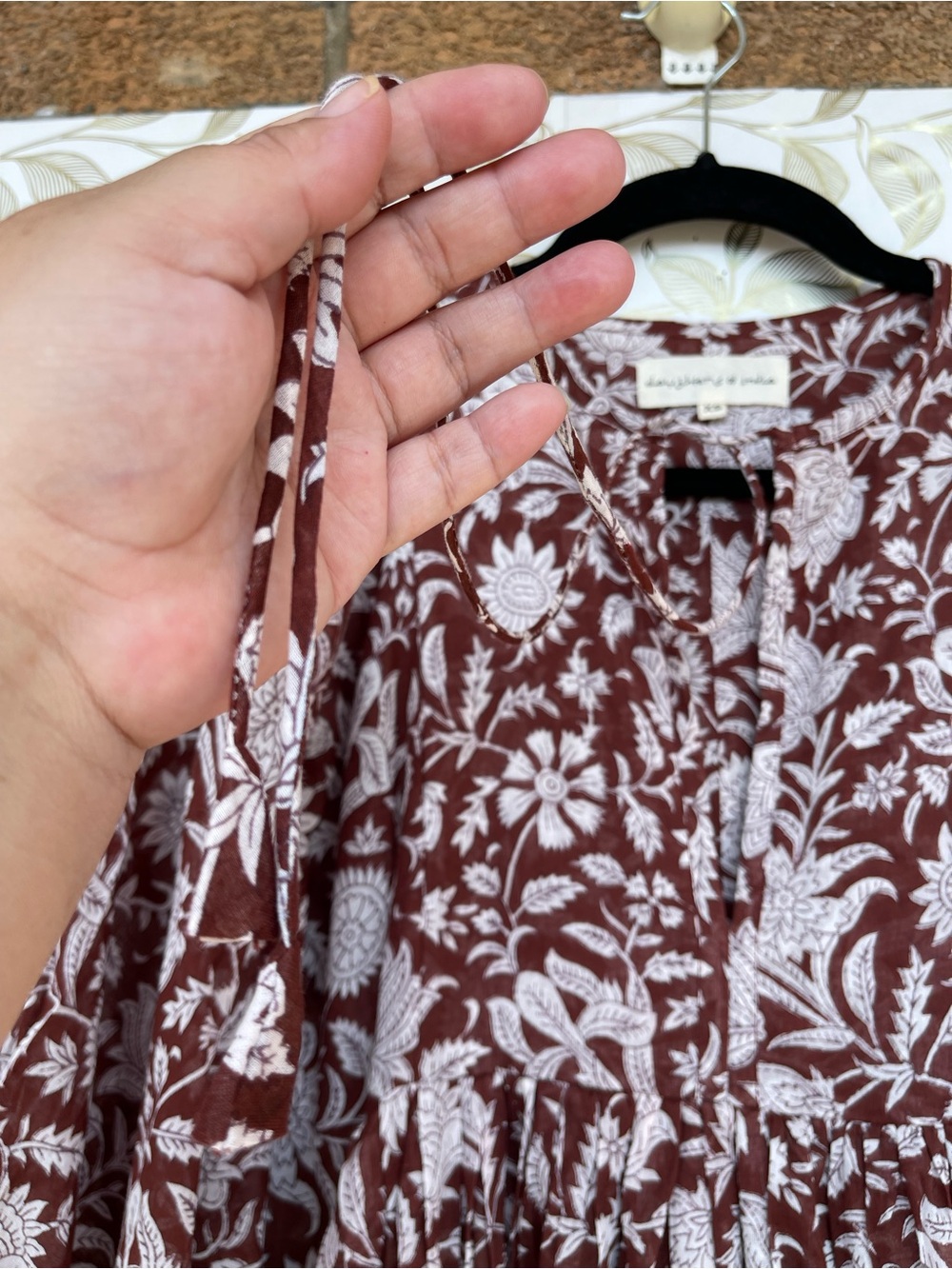 Daughters of India Maroon Floral Cotton Mini Dress XS Boho - Picture 11 of 17